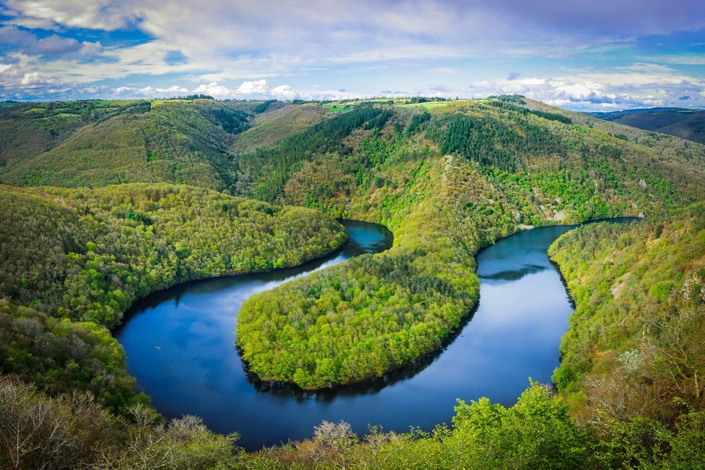 meander of Queuille in Auvergne land, Massif Central, France