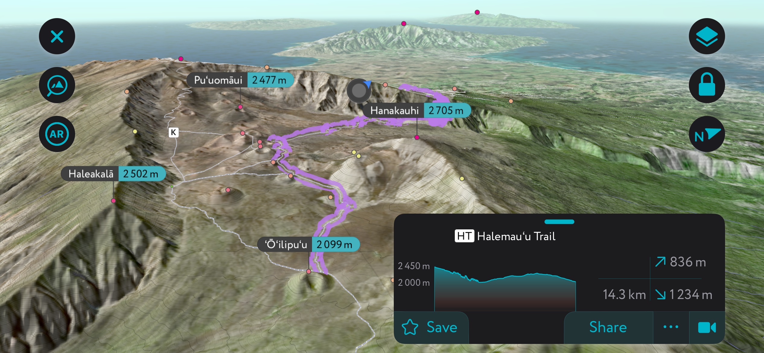 Maui’s volcanic massif using PeakVisor’s mobile app. Maui County