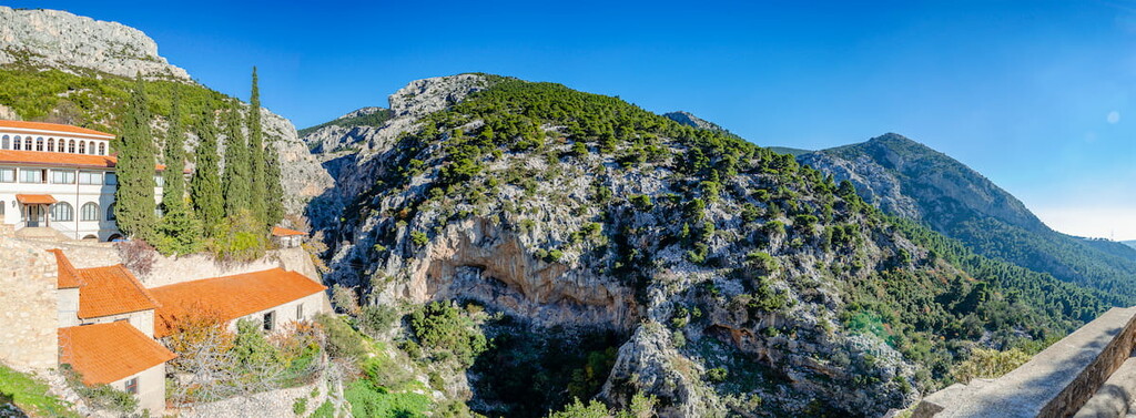 Greek Orthodox monastery of Moni Kimiseos Theotokou Kliston. Mount Parnitha National Park, Greece