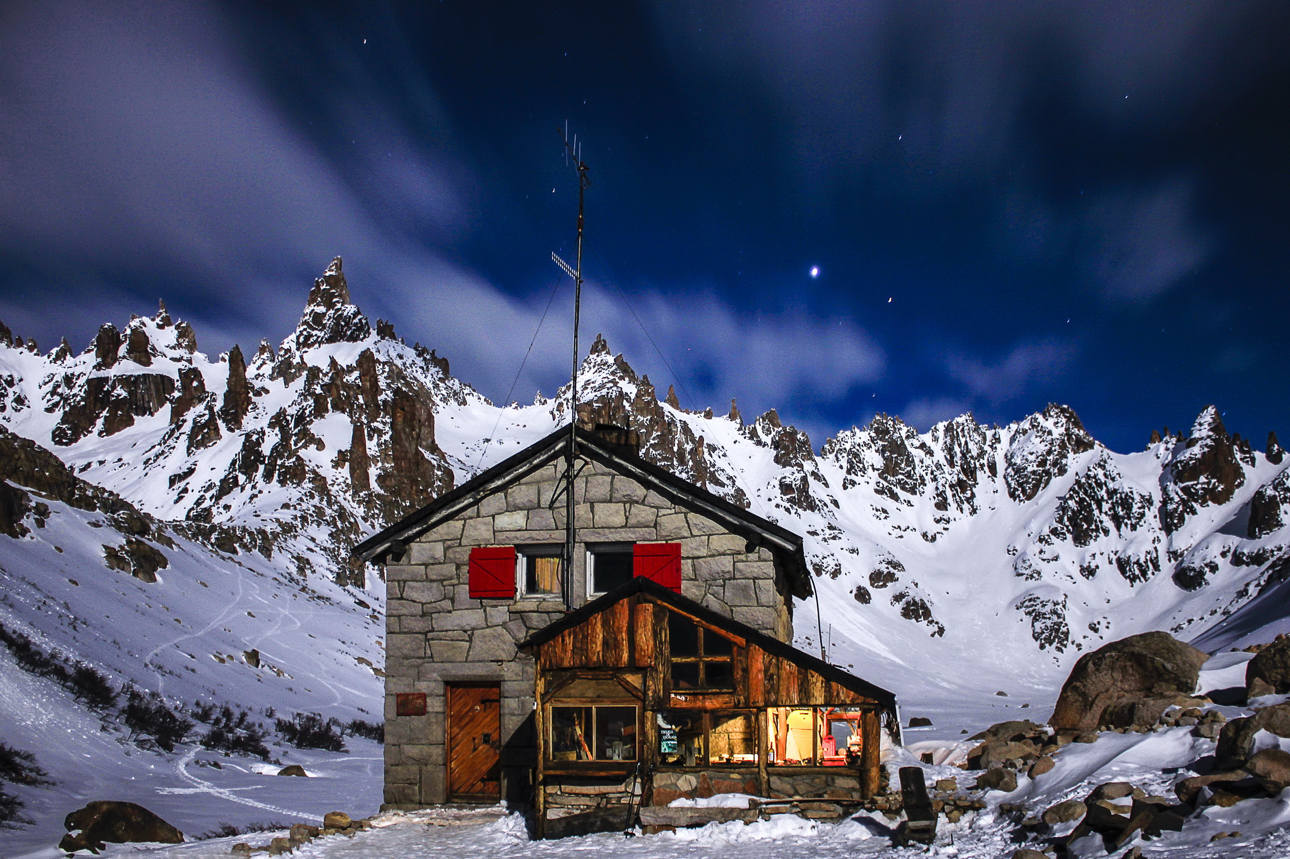 The Refugio Frey in winter. Mountain Huts