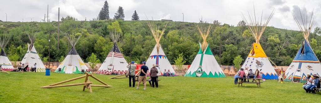  traditional Blackfoot plains Indian tepees , Municipal District of Ranchland, Alberta
