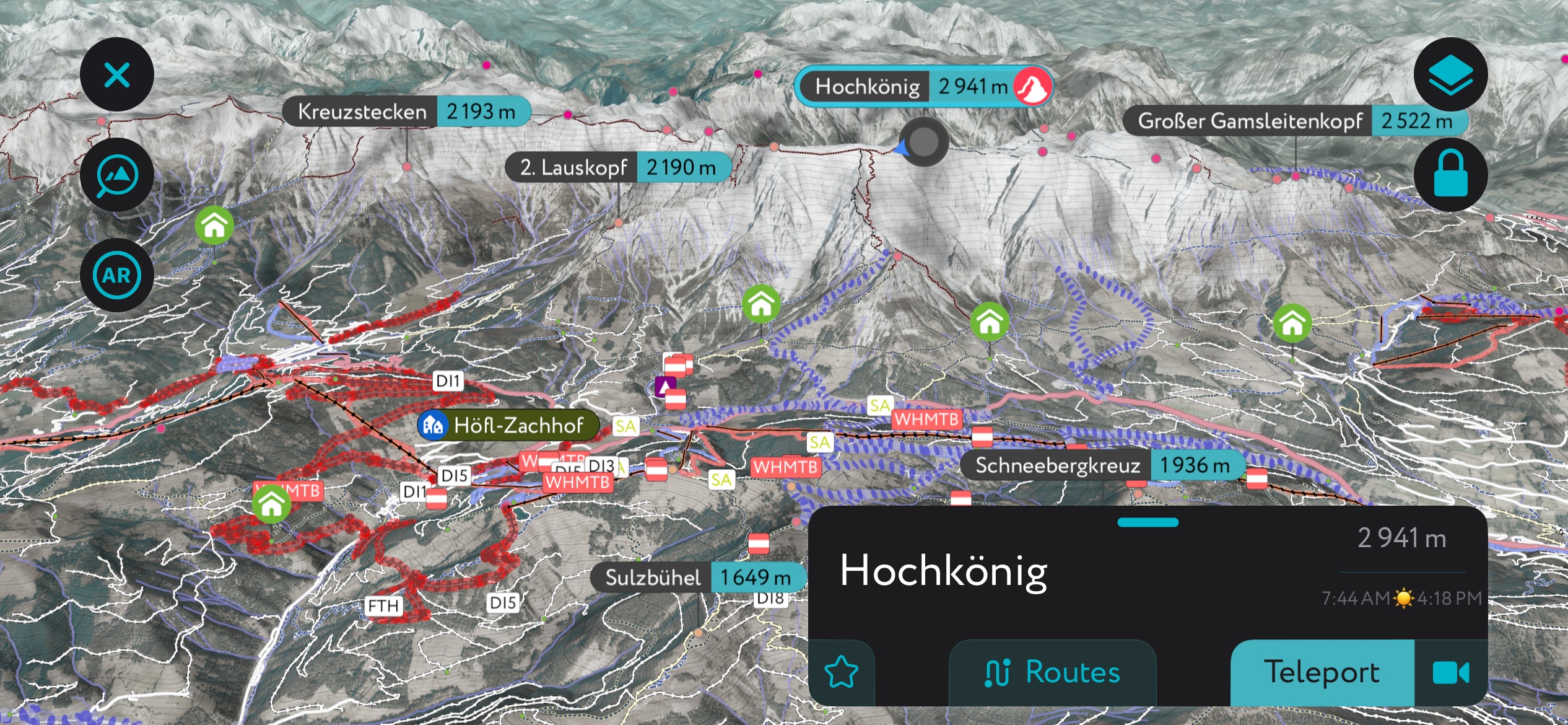 Hochkönig in PeakVisor’s mobile app. Northern Salzburg