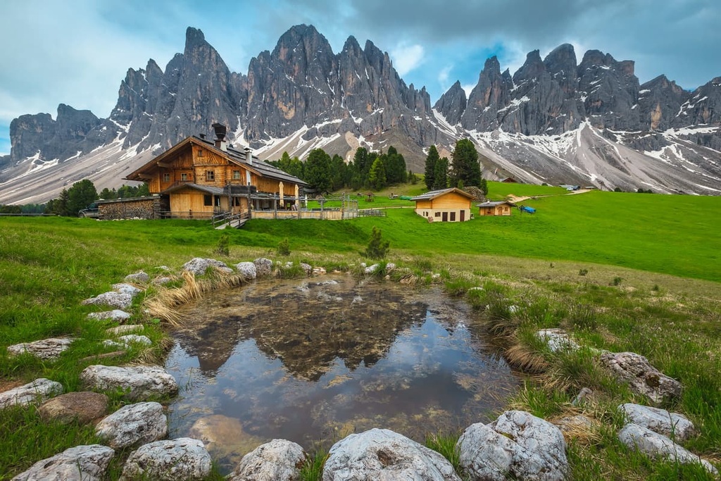 lake, Odle Group, Dolomites, Italy