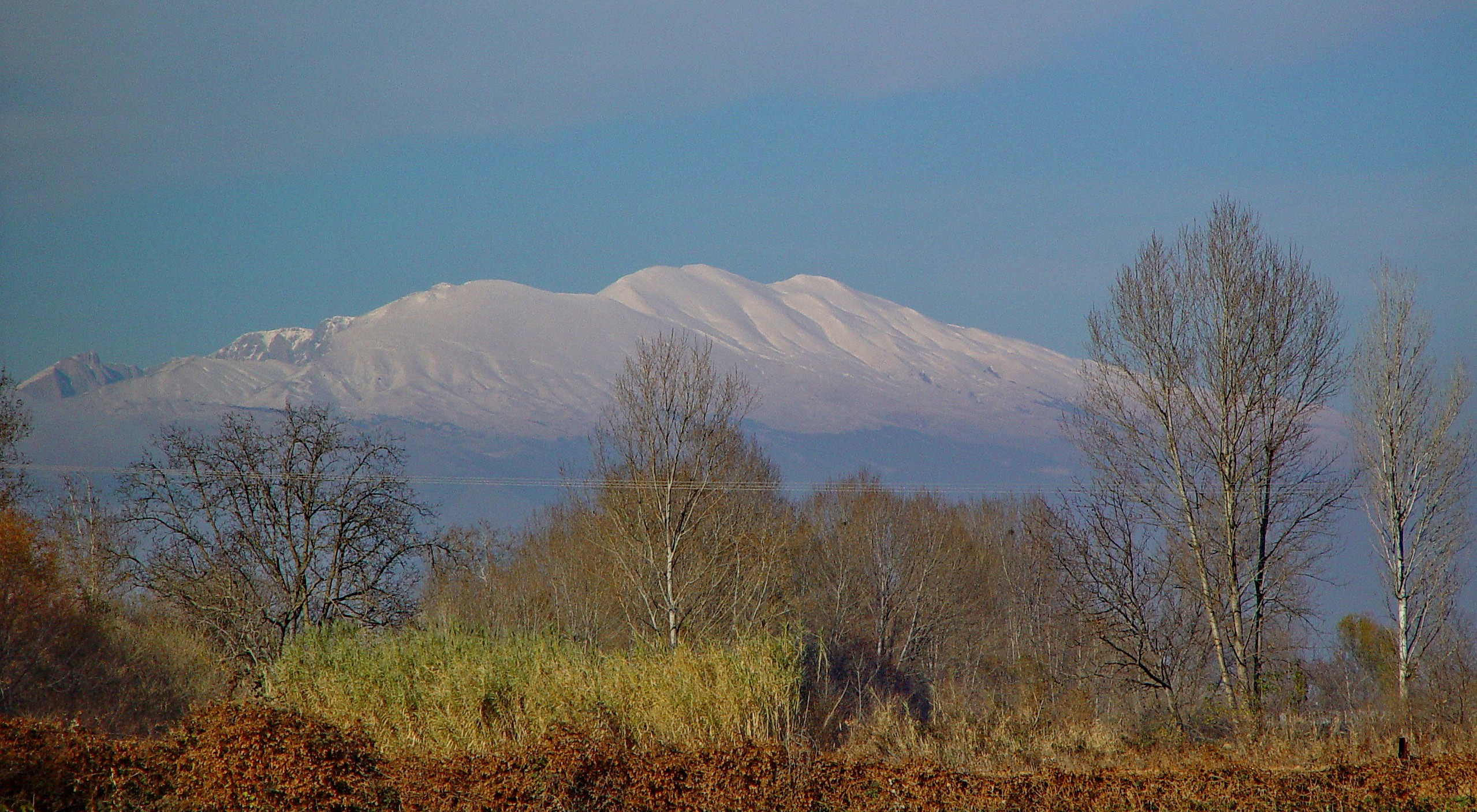 The snow-covered Pangaion Hills. Pangaion Hills