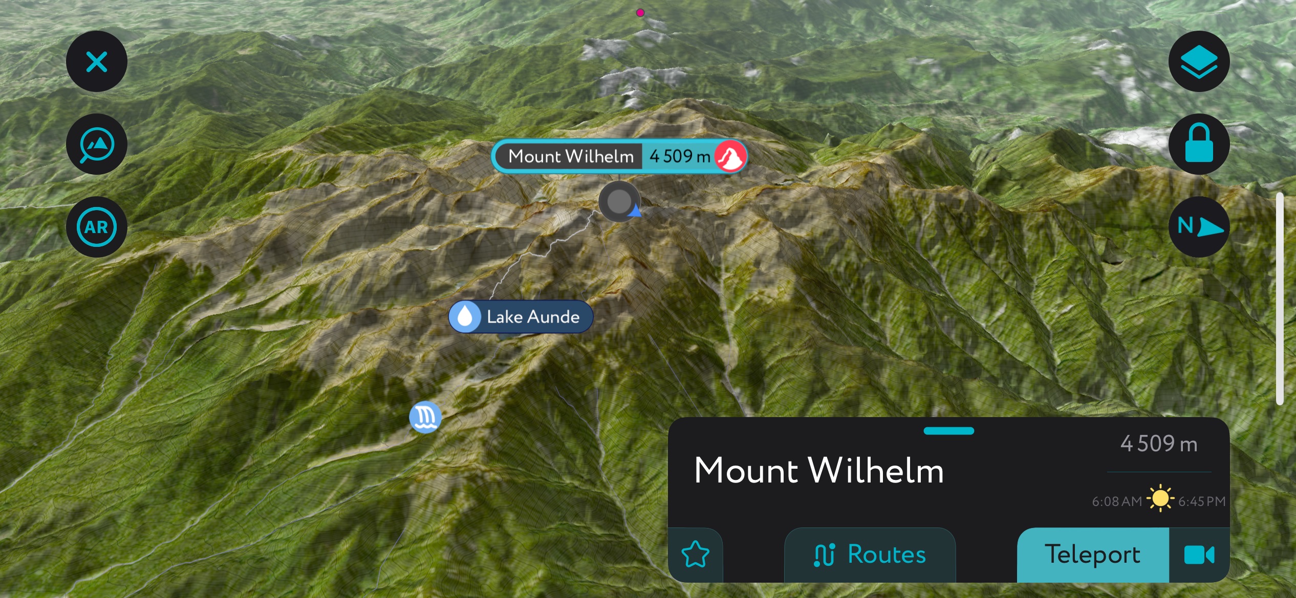 Mount Wilhelm using PeakVisor. Papua New Guinea