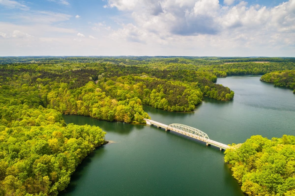 Prettyboy Reservoir and a bridge in Baltimore County, Maryland