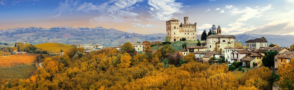 Piemond Castello di Grinzane and village, Italy