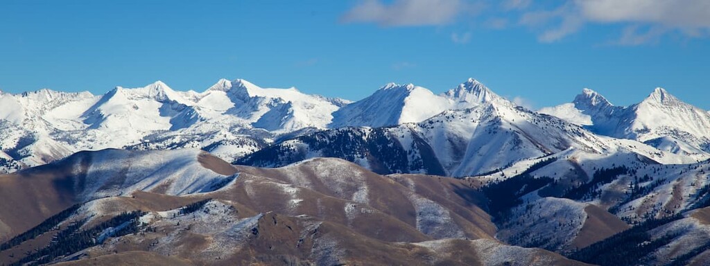 Snow peaks Pioneer mountains near Sun Valley, Idaho