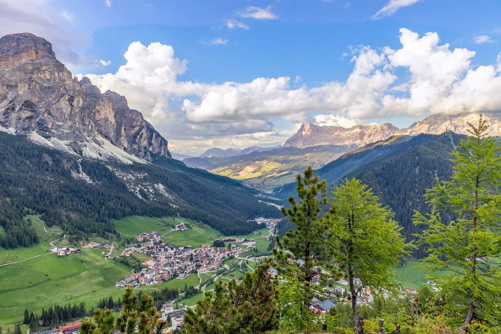 Val Badia at the foot Sassongher, Puez Group, Dolomites, Italy