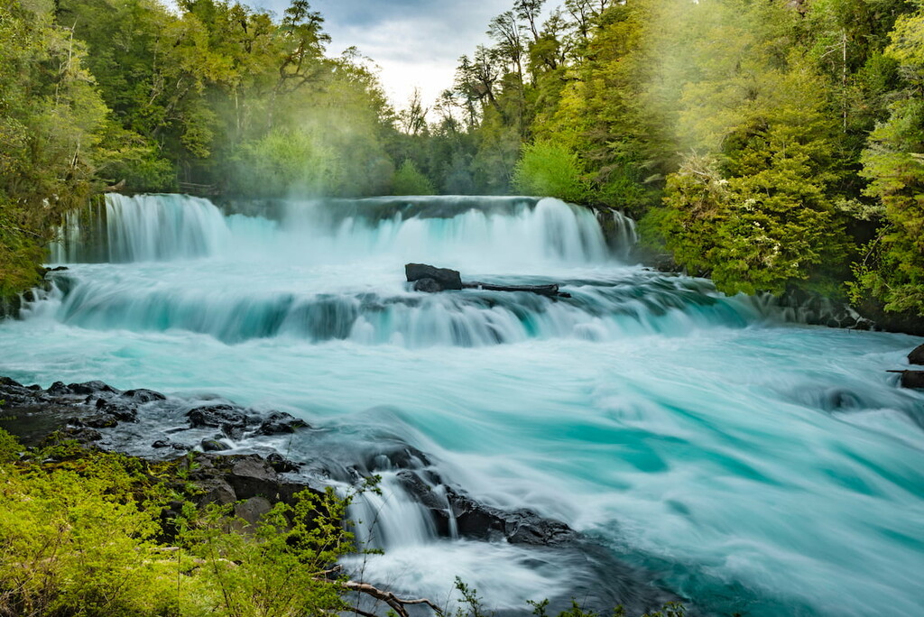 De la Leona waterfall in the Huilo Huilo Biological Reserve, Chile