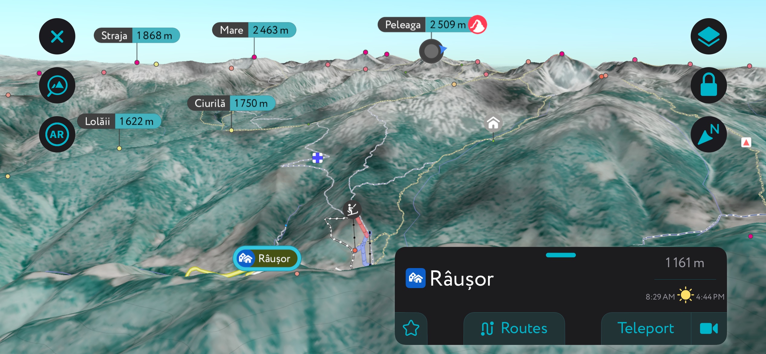 Râusor Ski Area on PeakVisor’s mobile app