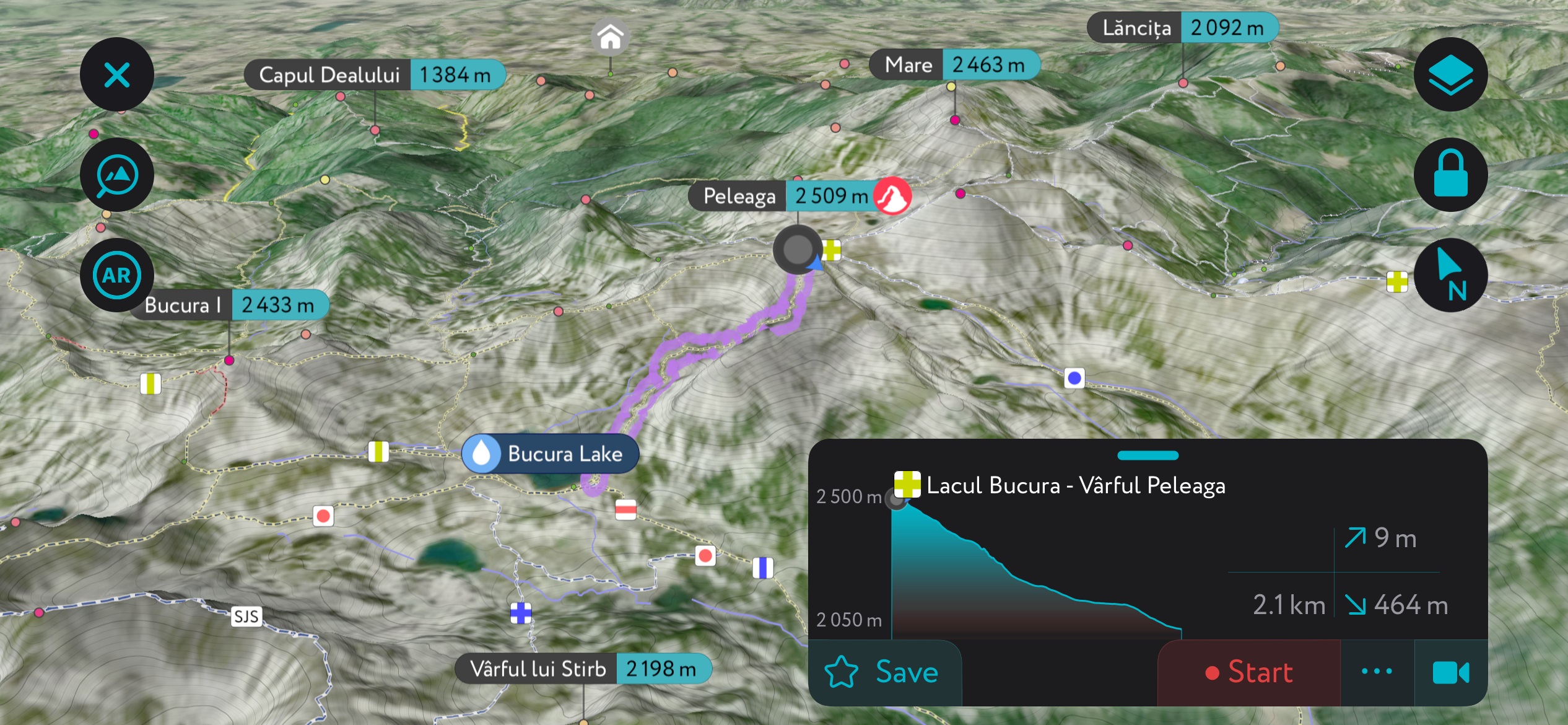 A generation of the Retezat National Park (and Peleaga’s summit routes) using PeakVisor’s mobile app