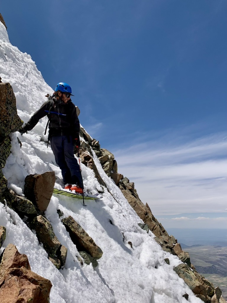 From here, we could see soft snow and good turns below. Photo: Jake Reuter. Skiing a San Juan Classic: Wilson Peak (The Coors Face), Northeast Couloir 