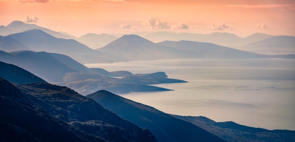 Adriatic coast landscape, View from Llogara pass, Albania