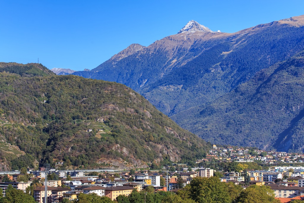 Pizzo di Claro overlooking the city of Bellinzona. Adula Alps