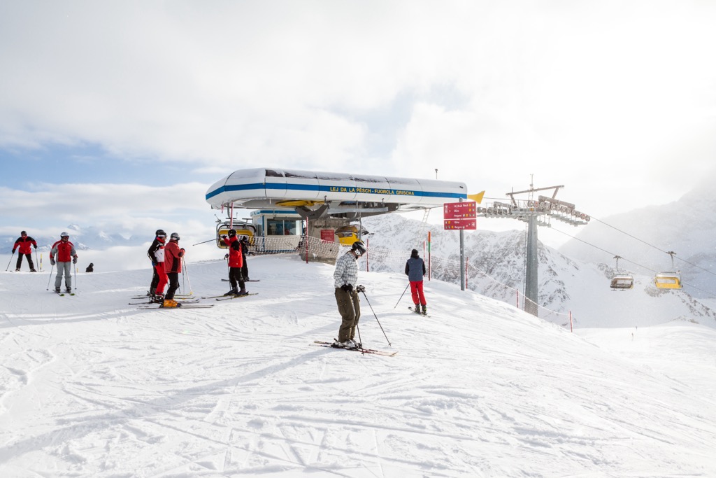 Fuorcla Grischa (2,951 m / 9,685 ft), a part of the St. Moritz - Corviglia ski area. Albula Alps