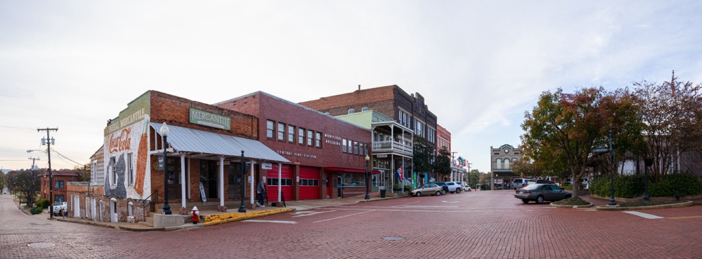 The historic downtown of Nacogdoches, Texas. Angelina National Forest