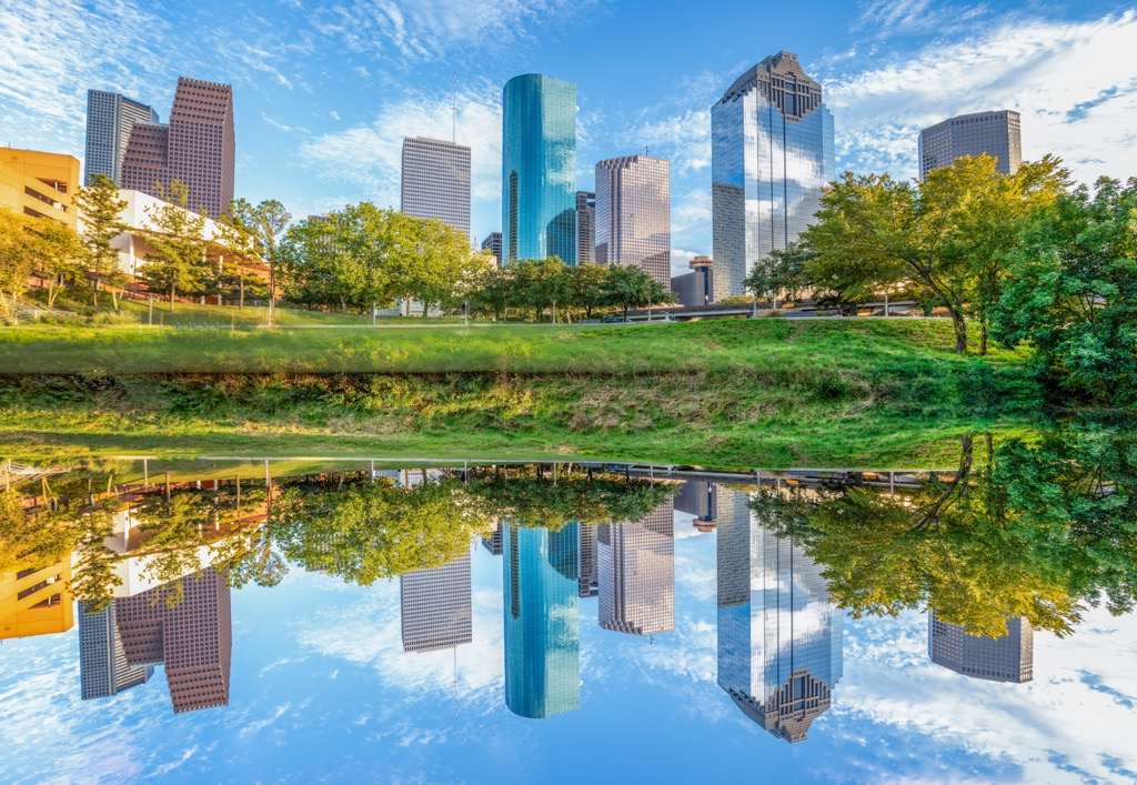 Buffalo Bayou Park in downtown Houston, Texas. Angelina National Forest