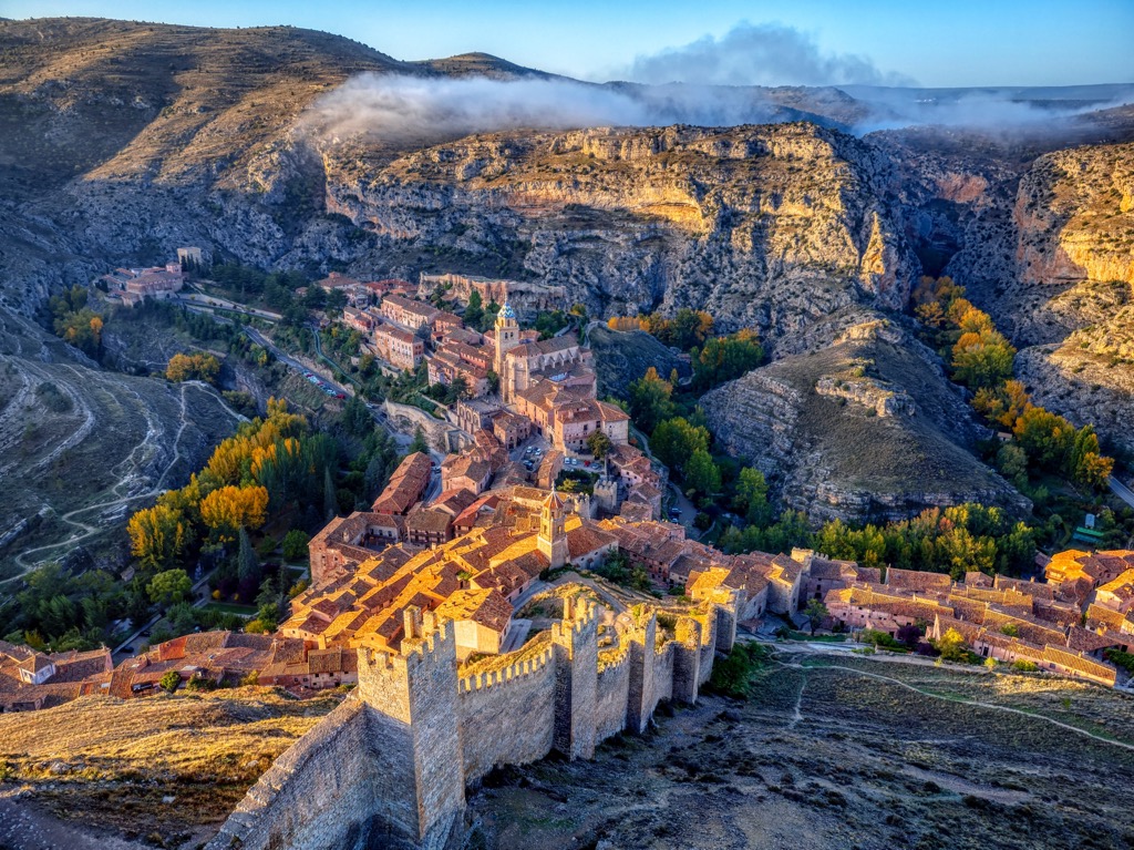 The medieval town of Albarracin at sunset. Aragon