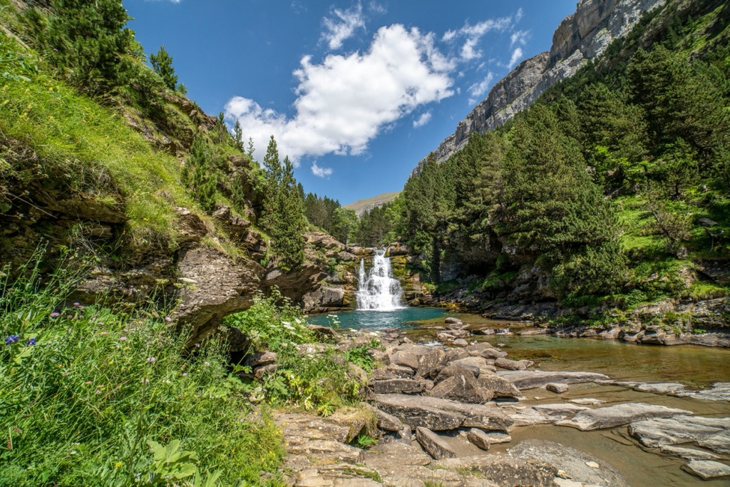 Waterfalls of the river Ara in the Ordesa Valley. Aragon