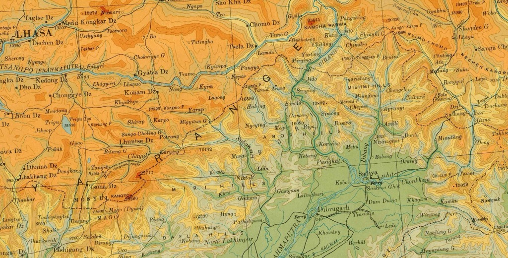 Arunachal Pradesh. 1936 map of India showing the McMahon Line as demarcated at the 1914 Simla Convention