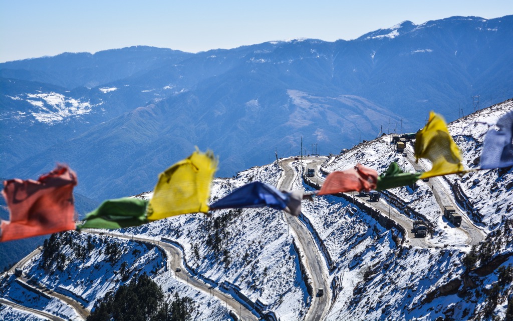 Arunachal Pradesh. Sela Pass in a blur of Tibetan Prayer Flags
