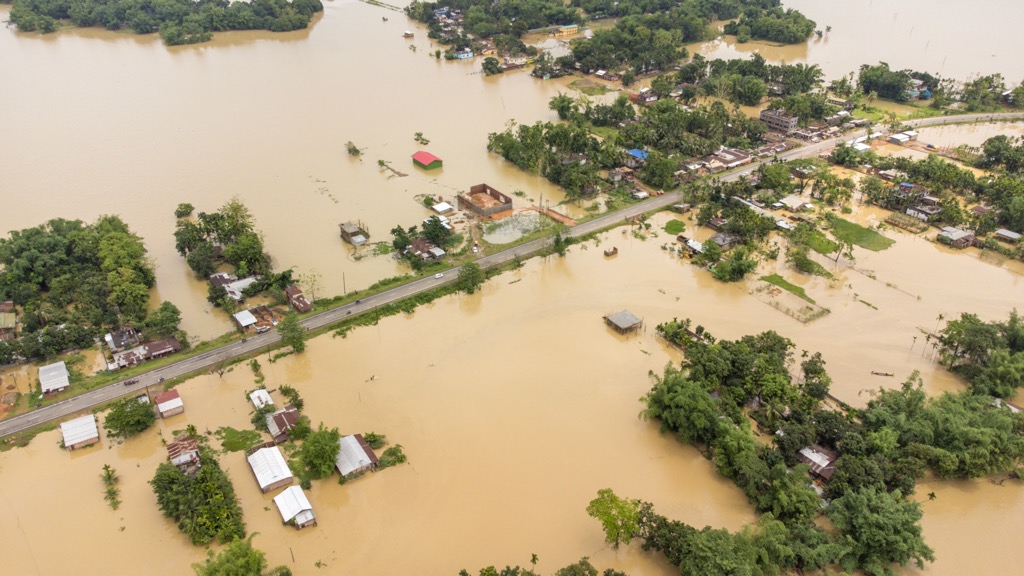 River flooding in Assam is common, and sometimes devastating. Pictured here is the Barak River in southern Assam. Assam Mountains