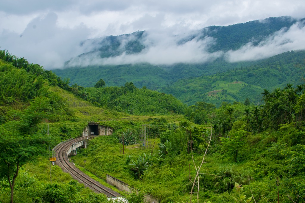 The railroad passing through the mountains of the Dima Hasao District. Assam Mountains