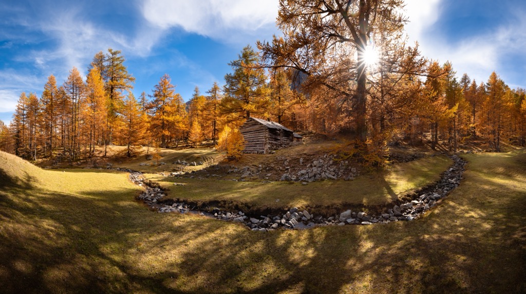Goldener Lärchenwald im Nationalpark Mercantour, oberes Var- und Verdontal
