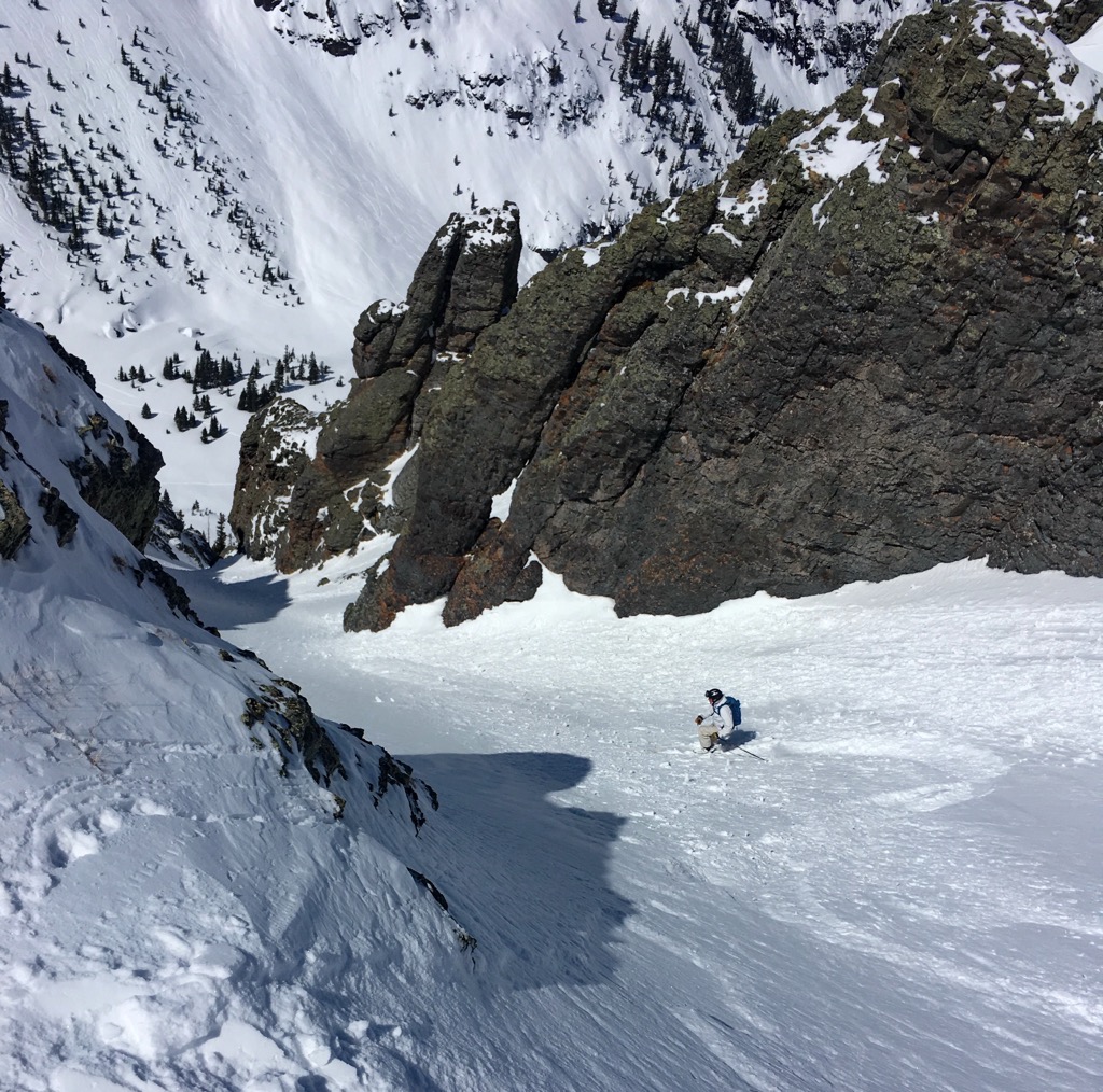 The Banana, one of Bear Creek’s proudest couloirs, is located on the Wasatch Face. Photo: Sergei Poljak. Backcountry Telluride