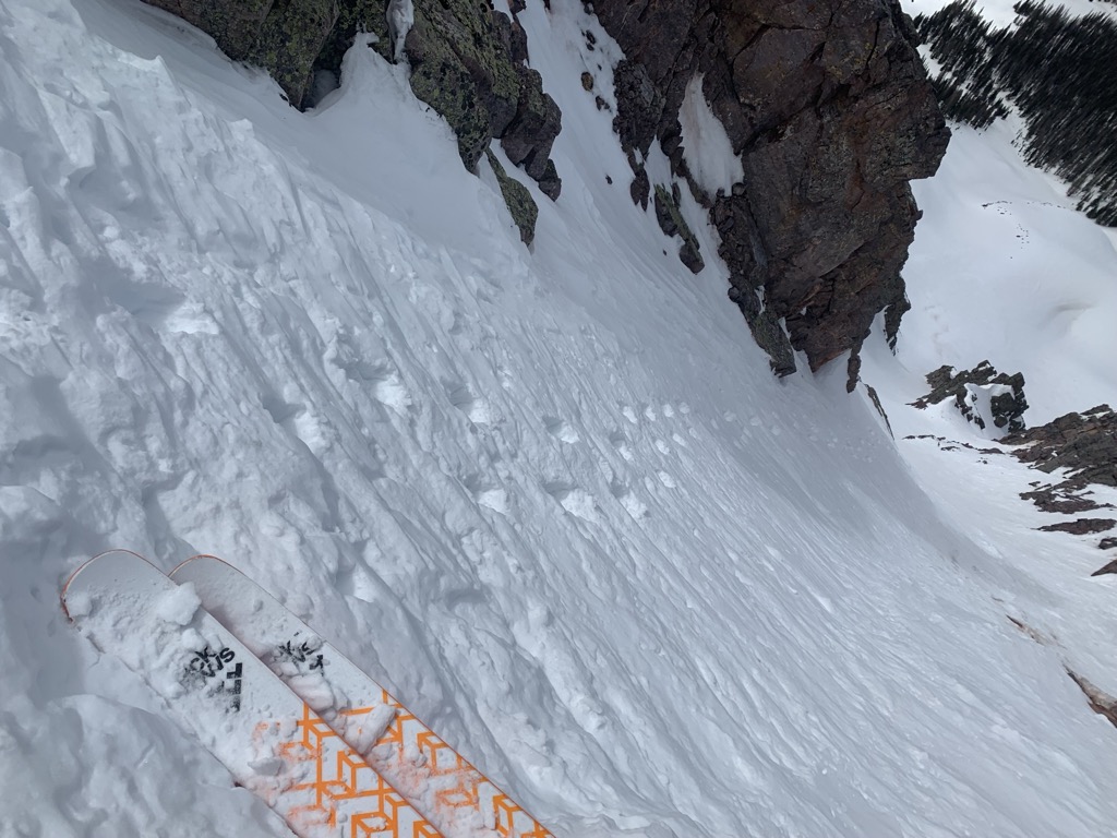 The Shady Lady is one of the steeper couloirs in the Juans. Photo: Sergei Poljak. Backcountry Telluride