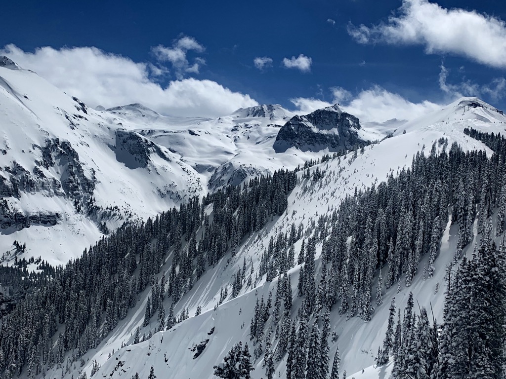 It was in this drainage system, known as Tempter, that two skiers were killed during the 1989 Valentine’s Day accident. Another backcountry traveler was killed in 2019 at the base of the couloir. Photo: Sergei Poljak. Backcountry Telluride