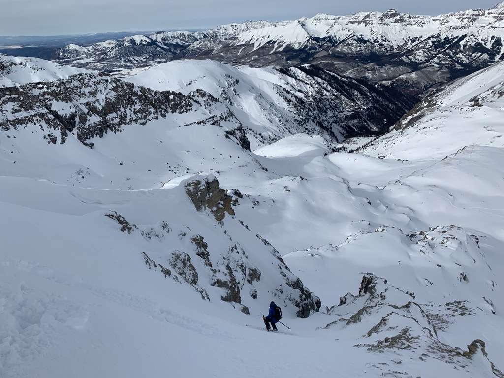 Descending from the summit of K-12, at the apex between Bear Creek and Ophir. Photo: Sergei Poljak. Backcountry Telluride