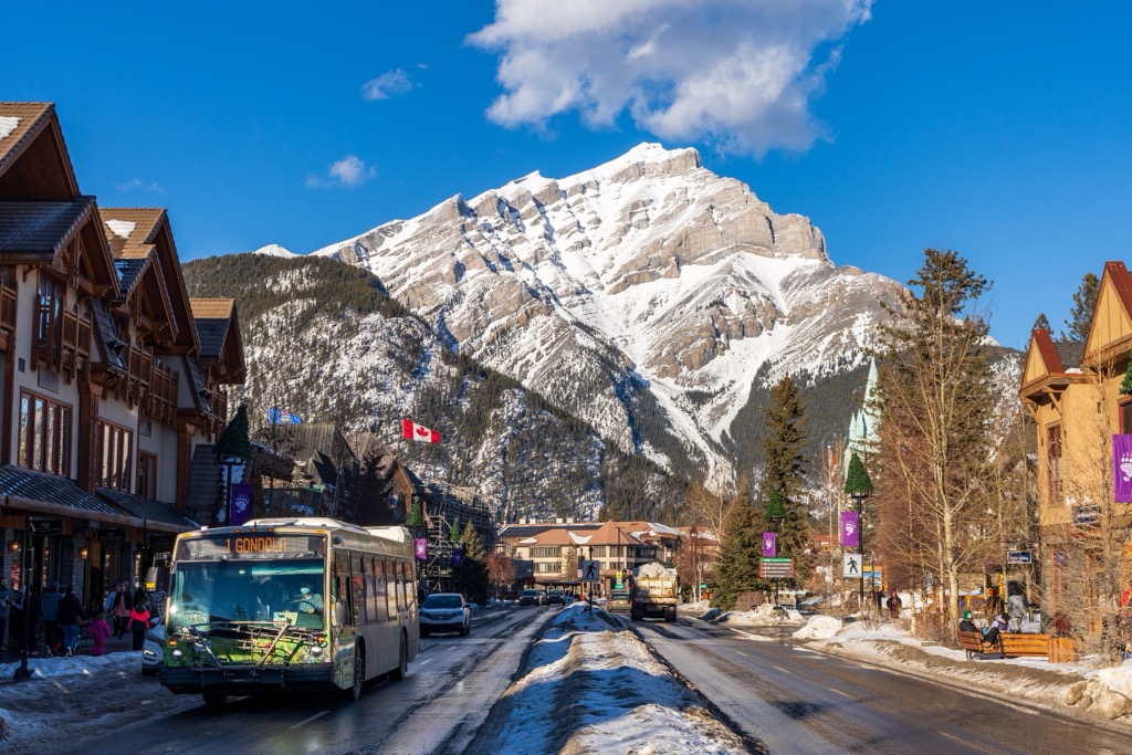 The Banff town shuttle bus. Banff Sunshine Ski Resort