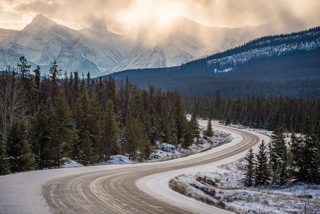 The Trans-Canada Highway between Banff and Jasper. Banff Sunshine Ski Resort