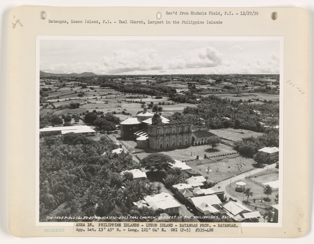 An army survey of Batangas in 1939, showcasing the Taal church. Batangas Mountains