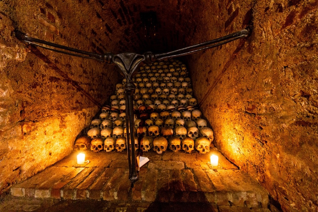 Underground ossuary beneath the Church of St. James in Brno, Czech Republic. Biele Karpaty