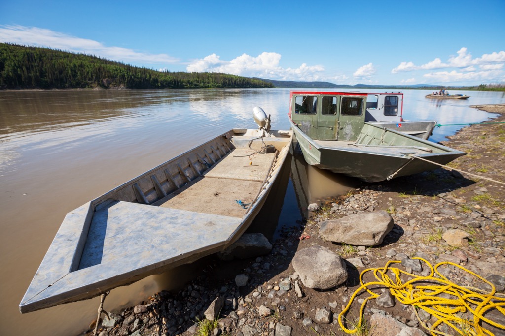 Boat, Yukon river, Alaska, Northern America, USA