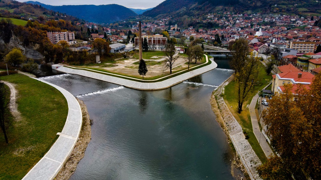 The confluence of the Bosna and Fojnica Rivers in Visoko, Bosnia and Herzegovina. Bosnia Spring
