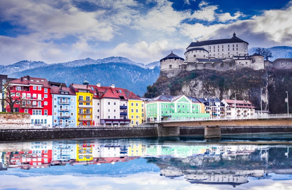 Kufstein from the Inn River. Brandenberg Alps