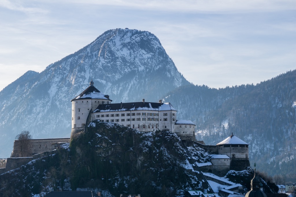 The Pendling (1,563 m / 5,128 ft) standing tall behind Kufstein Fortress. Brandenberg Alps