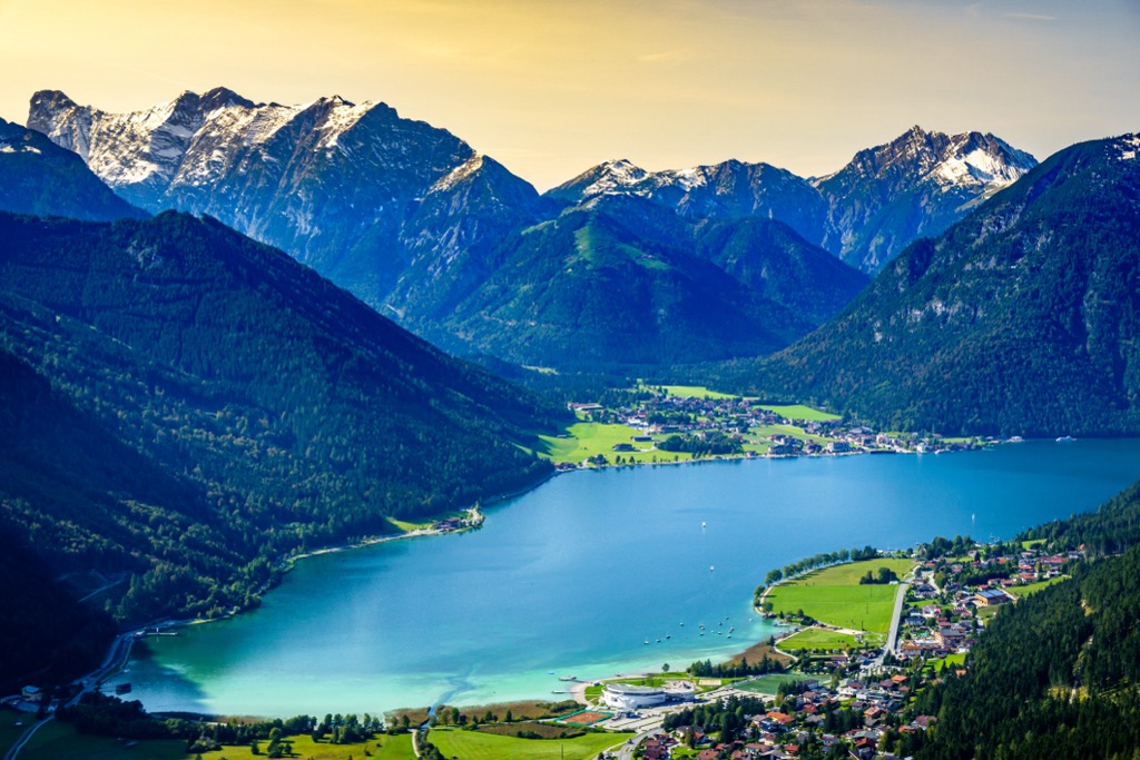 The view of Achensee from Ebner Joch. Brandenberg Alps