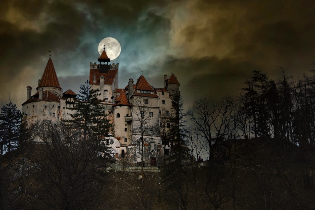 Bran Castle looking especially haunted under the full moon