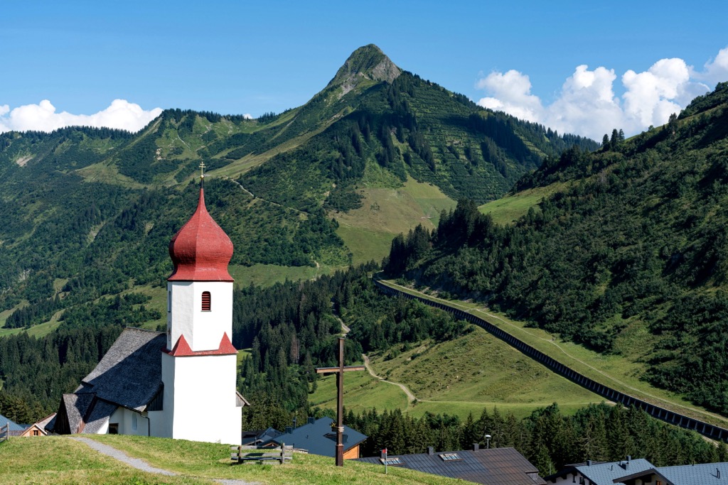 The Damülser Berge subgroup overlooking Damüls village. Bregenz Forest Mountains