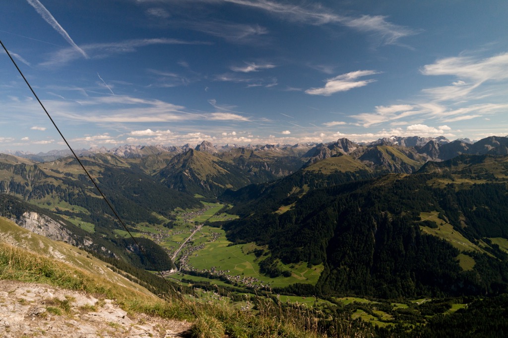 The view overlooking Au Village and the Bregenzer Ach in the Bregenz Forest. Bregenz Forest Mountains