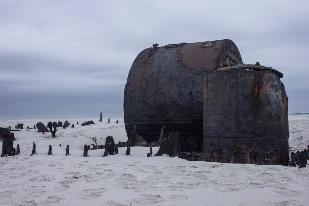 The SS Kakapo shipwreck (1900) at Noordhoek Beach on the Cape Peninsula. Cape Town