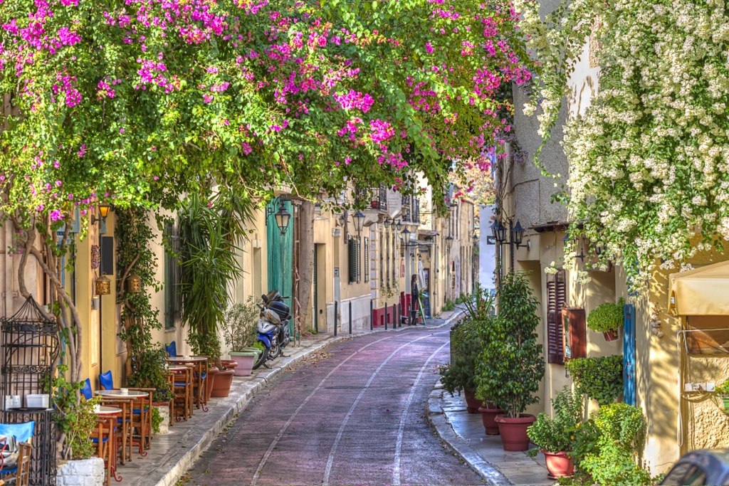 Street view in Plaka, Central Athens, Greece