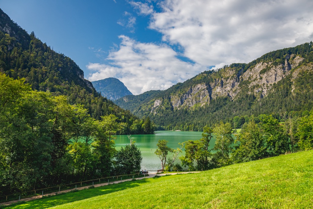 Thumsee is one of several picturesque lakes along the Salzalpensteig. Chiemgau Alps