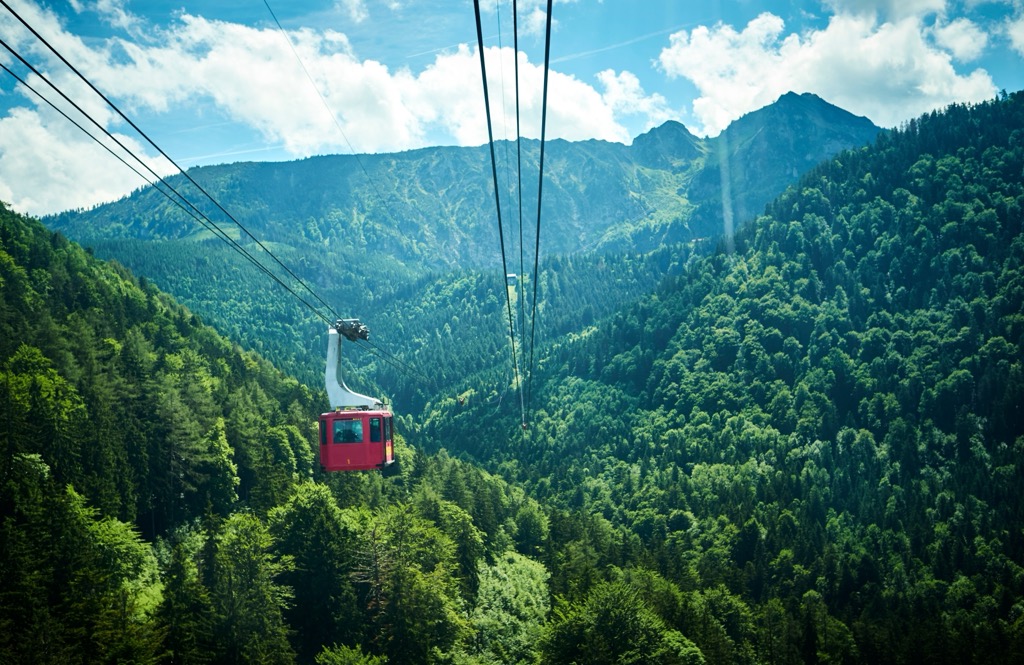 The Chiemgau Alps’ tree line reaches the summit of many of the range’s peaks, as seen here from the Hochfelln cable car. Chiemgau Alps