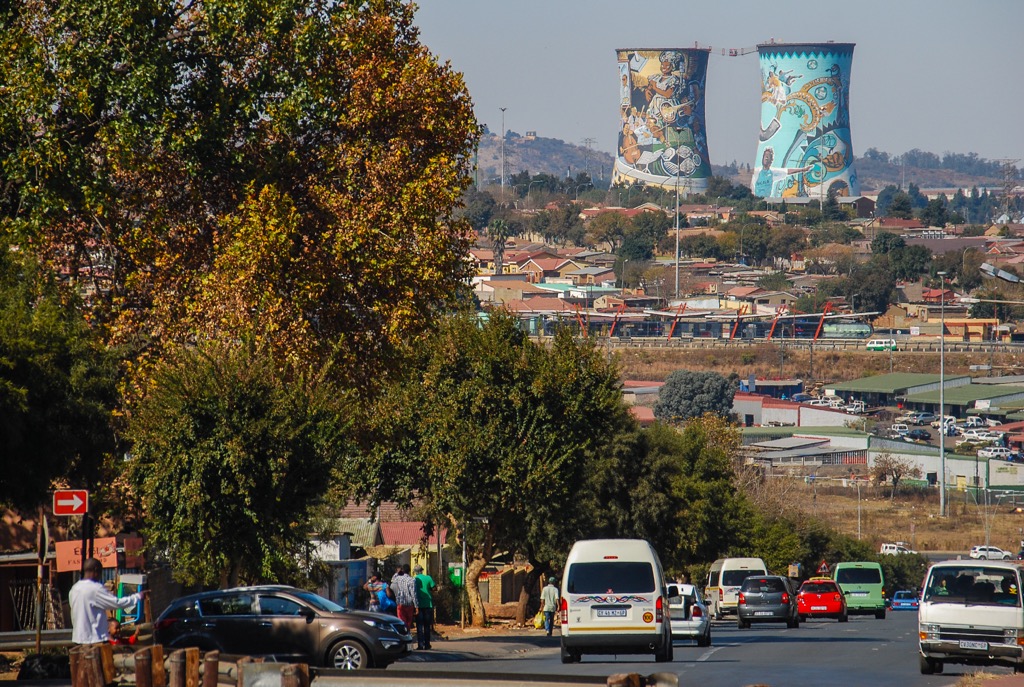 The painted cooling towers in Soweto township. City of Johannesburg